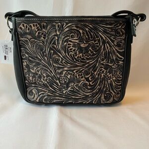 SVK Leather Handbag Purse Tooled Western Floral Design Black and Brown